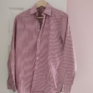 Thomas Pink Red and White Dress Shirt Classic Pinstripe